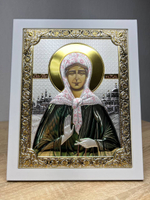 Матрона, икона прямоугольная с рамкой, белое дерево, эмаль 150х190