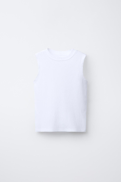 ZARA ФУТБОЛКА В РУБЧИК БЕЗ РУКАВОВ, БЕЛЫЙ