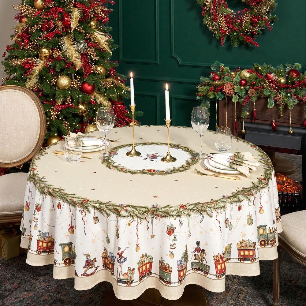 СКАТЕРТЬ КРУГЛАЯ "ЩЕЛКУНЧИК" ,190СМ ,БЕЖЕВЫЙ , 100%ХЛОПОК , ТВИЛ