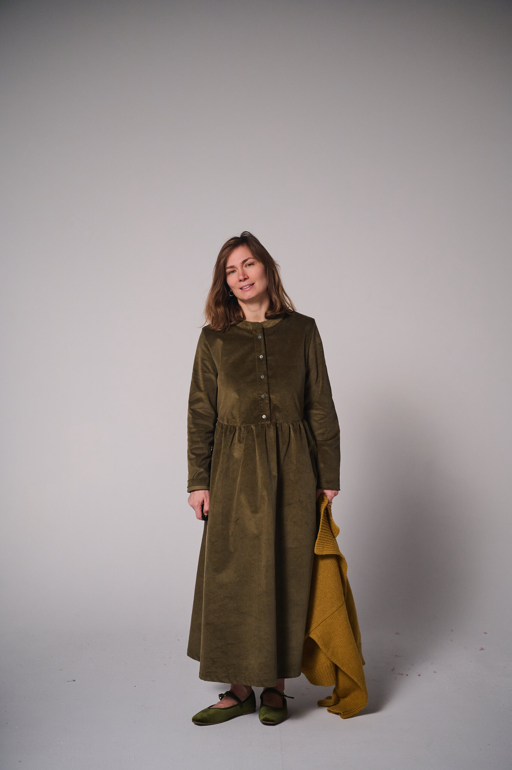 Платье оверсайз, вельвет хаки