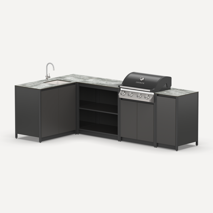 Угловой барбекю комплекс Lounge F-107SG, 2.7х1.5 м, черный/серый каспий