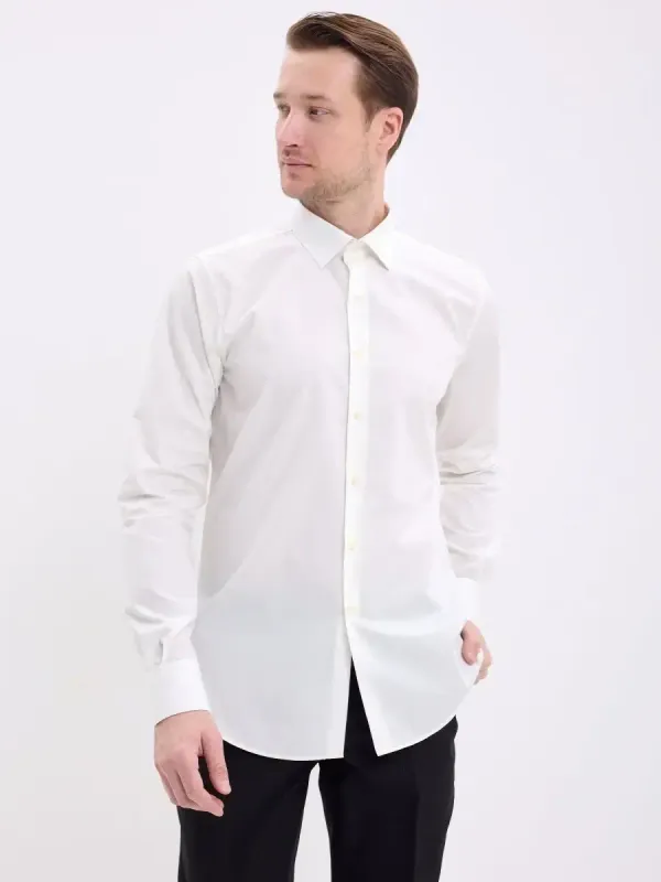 Рубашка на высокий рост LONG SLIM FIT с длинным рукавом, молочная