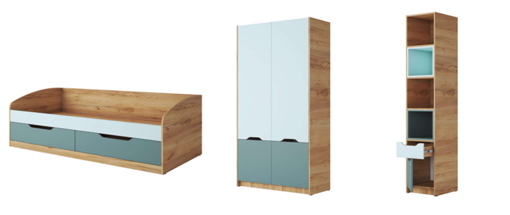 Комплект-3 RICH (КР-002+ШК-002+СЖ-001) Дуб Крафт золотой / Кенди U9114 (УД) / Сумеречный голубой