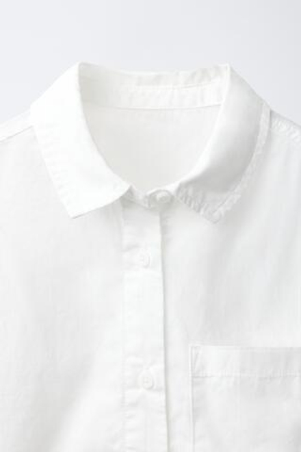 ZARA РУБАШКА ИЗ ПОПЛИНА, БЕЛЫЙ