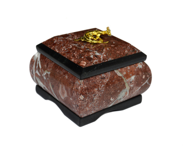 Шкатулка Ящерица, змеевик, креноид, 80x80x65 мм