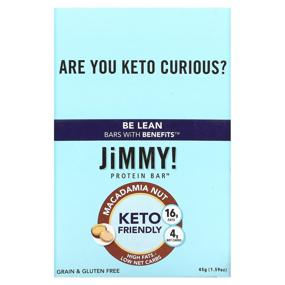 JiMMY!, Be Lean, полезные батончики, протеиновый батончик, макадамия, 12 батончиков, 45 г (1,59 унции)
