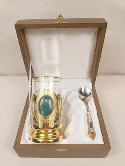 Подстаканник "Малахит" с ложечкой в футляре