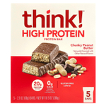 Think !, Высокопротеиновые батончики, кусочки арахисовой пасты, 5 батончиков, 60 г (2,1 унции) каждый