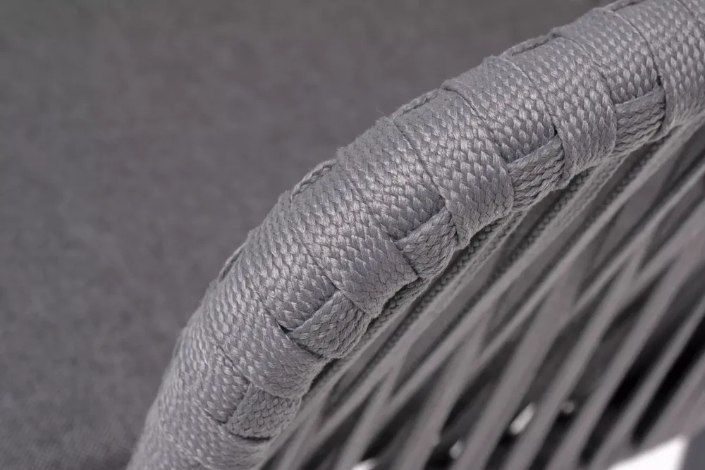 "Бордо" стул плетеный из роупа, каркас алюминий темно-серый (RAL7024) муар, роуп серый 15мм, ткань темно-серая 027