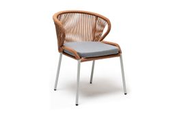 "Милан" стул плетеный из роупа, каркас алюминий светло-серый (RAL7035) шагрень, роуп оранжевый меланж круглый, ткань светло-серая