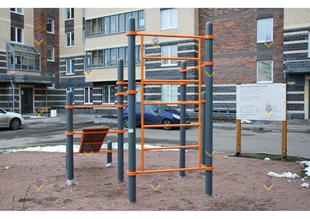 Воркаут 4 турника, шведская стенка и скамья для пресса