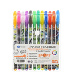 Ручка гелевая, Basir, цветные чернила, серия "Спорт", ароматизированная с блёстками, 12 шт