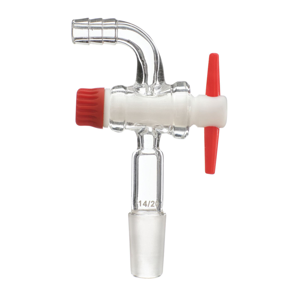 Керн 14/20 с изогнутым отводом 10 мм, 90°, с краном PTFE