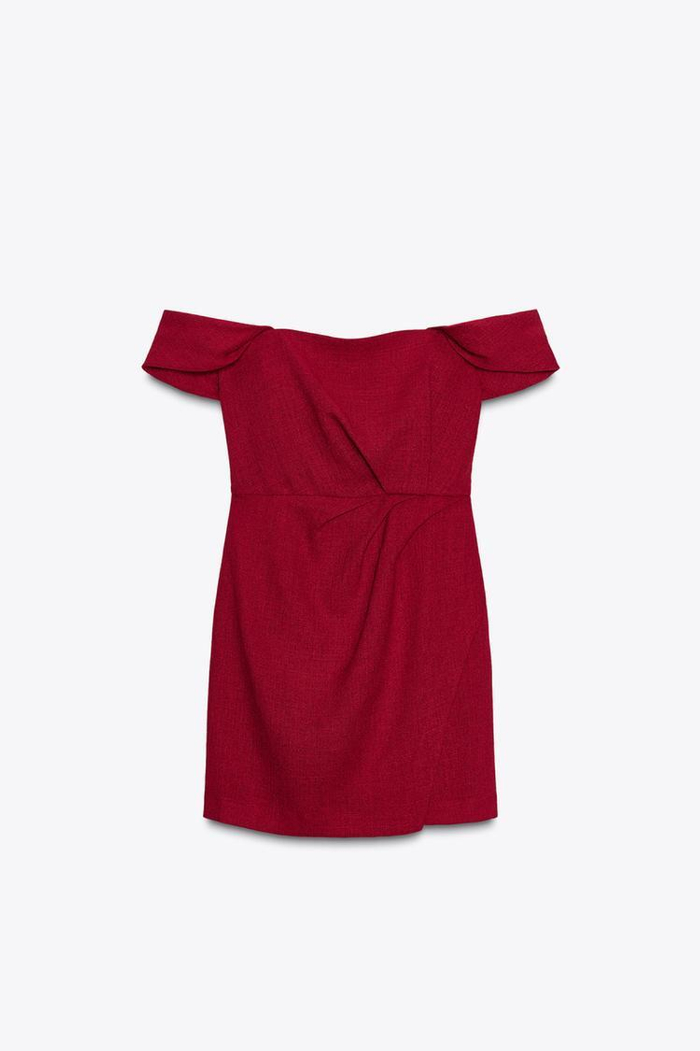 ZARA МИНИ-ПЛАТЬЕ С ОТКРЫТЫМИ ПЛЕЧАМИ И ПРИСПУЩЕННЫМИ РУКАВАМИ, ВИШНЕВЫЙ