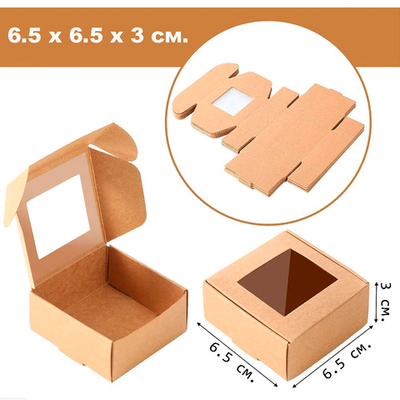 Крафт-коробочка 6.5х6.5х3 см с прозрачным окном для упаковки сборная подарочная