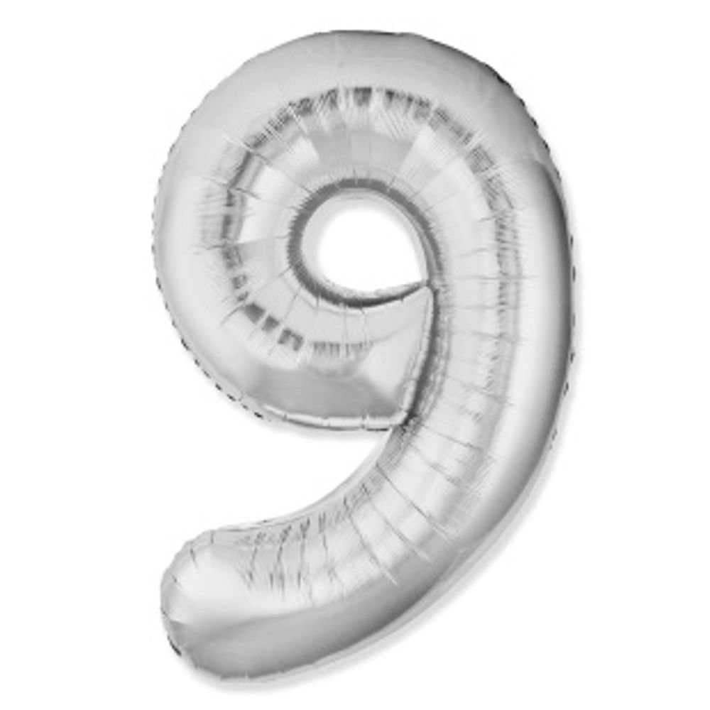 F Шар (40''/102 см) Цифра, 9 Slim, Серебро (БГ-60)