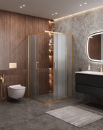 Душевой уголок Cezares MOLVENO-AH-21-90+20-P-BORO, 110х90х195, профиль брашированное золото, стекло Punto матовое