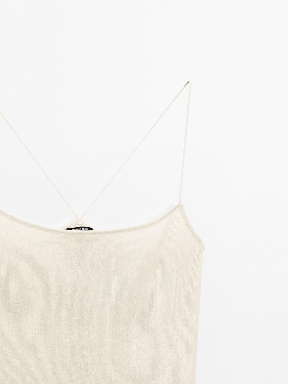 Massimo Dutti Топ на тонких бретелях с рельефным узором, дымчатый