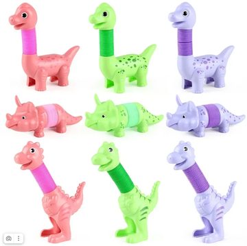 Брелок антистресс труба-тянучка " Динозавры " со светом , 13 см