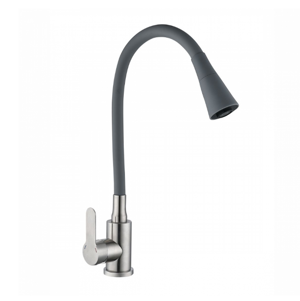 Смеситель для кухни АНТЕЙ Садко, силикон. излив, серый, SUS 577032