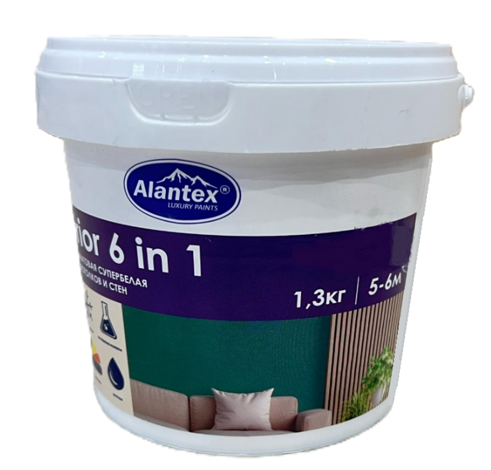 КРАСКА ДЛЯ ПОТОЛКОВ И СТЕН INTERIOR 6 IN 1 МАТОВАЯ   1,3 КГ (4870233517479)