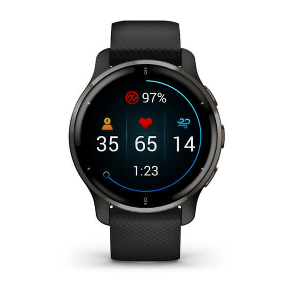 Часы Garmin VENU 2 PLUS черные с серым безелем и силиконовым ремешком, 010-02496-11
