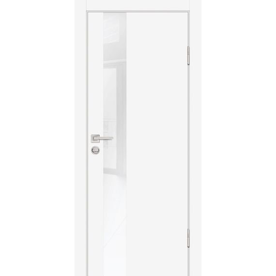 Фото межкомнатной двери экошпон Profilo Porte P-10 белая остеклённая кромка ABS в цвет полотна стекло Lacobel белоснежный