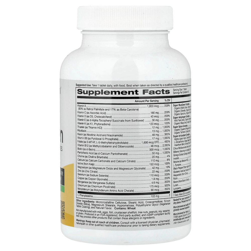 California Gold Nutrition, SimplyOne®, мультивитамины и суперкомплексы для женщин старше 50 лет, с витаминами A и C, минералами и растительными компонентами, без железа, 90 таблеток