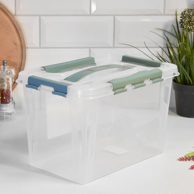 Ящик для хранения 6,65л "Grand box" с замками и ручкой, 290*190*180мм, голубой