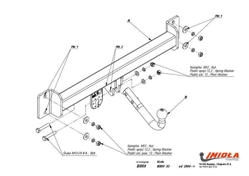 Фаркоп IMIOLA B.009 BMW X3 2004-2010(паспорт и сертификат в комплекте)(без электрики)