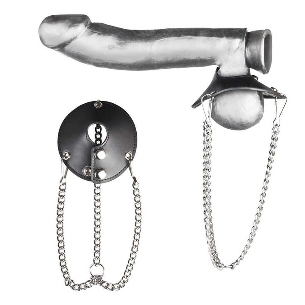 Утяжка для мошонки из искусственной кожи с цепочками PARACHUTE BALL STRETCHER