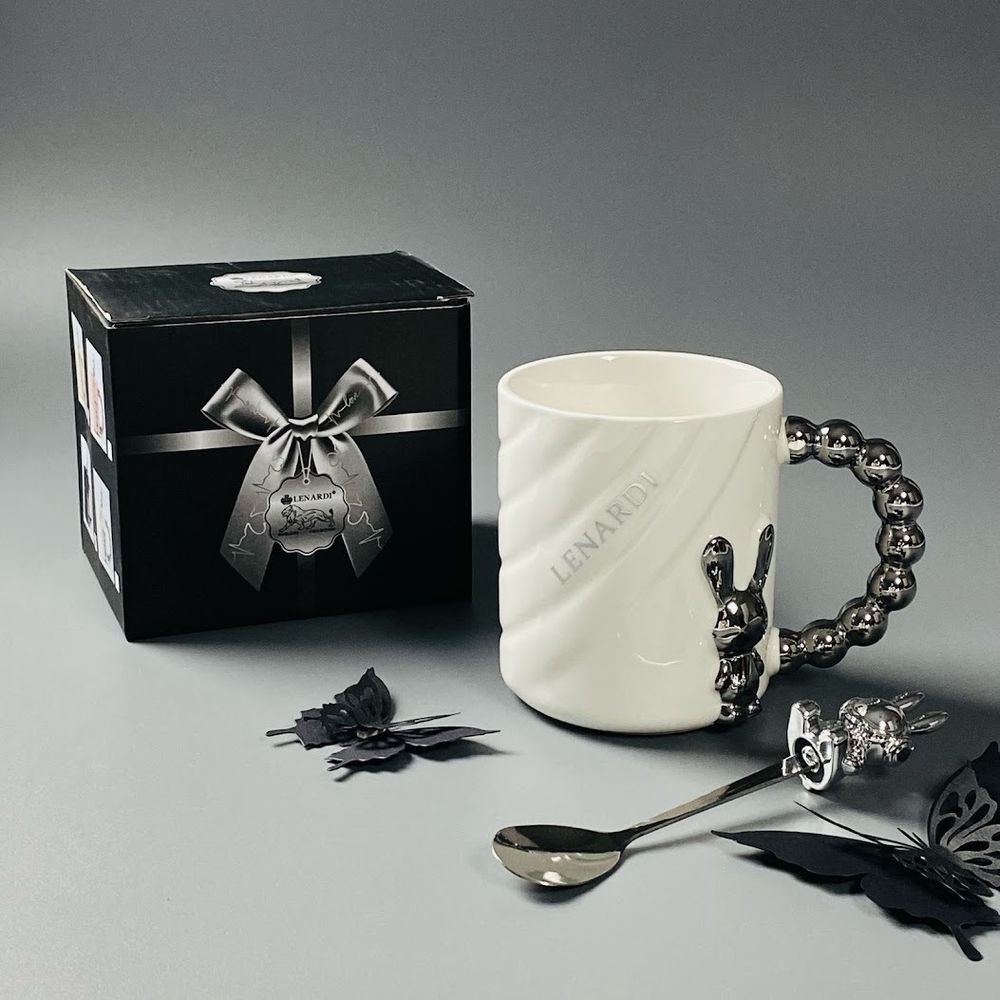 Lenardi 315-073 Кружка 430мл с ложкой в под.уп.(х36)Фарфор