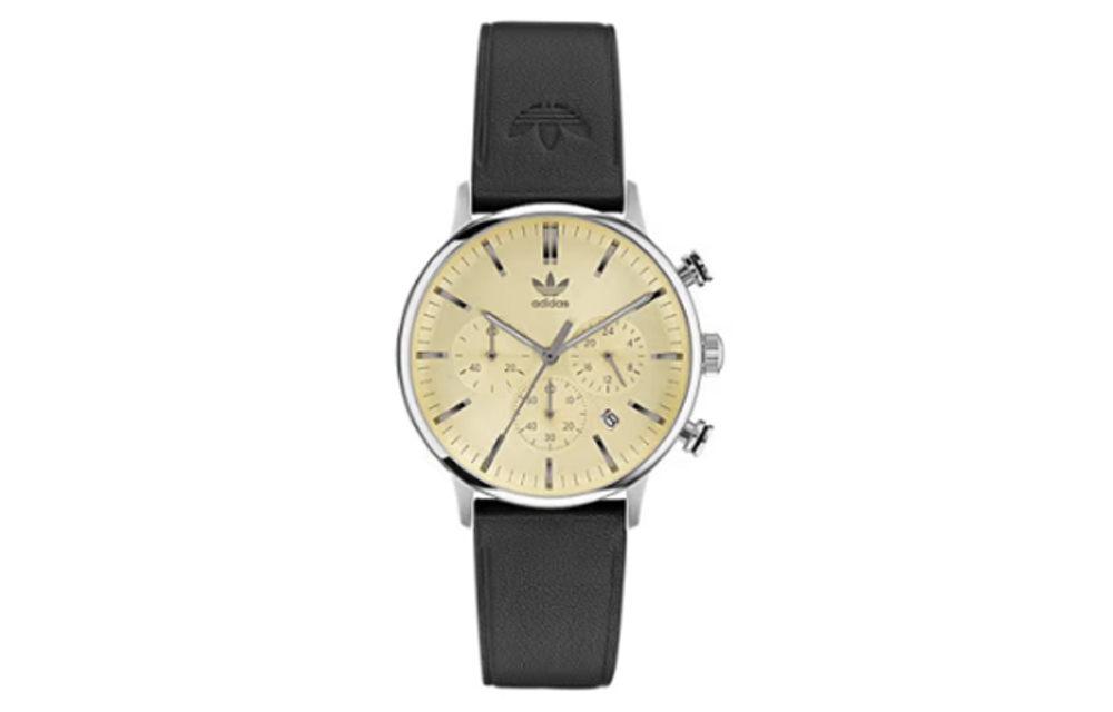 Adidas Originals STYLE Wrist Watch Quartz Movement Leather Strap Gold Dial Men"s Watches 50m Water Resistant