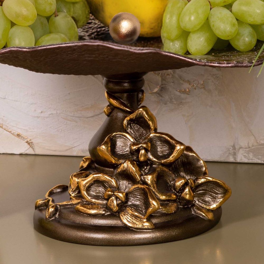 Фруктовница-конфетница Орхидея Лелия Бронза со стеклянной чашей GALAXY