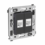 Телефонная розетка RJ-12 без шторки в стену двойная, "Avanti", "Черный матовый"