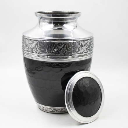 Урна для праха металл с гравировкой "Перламутр" черная