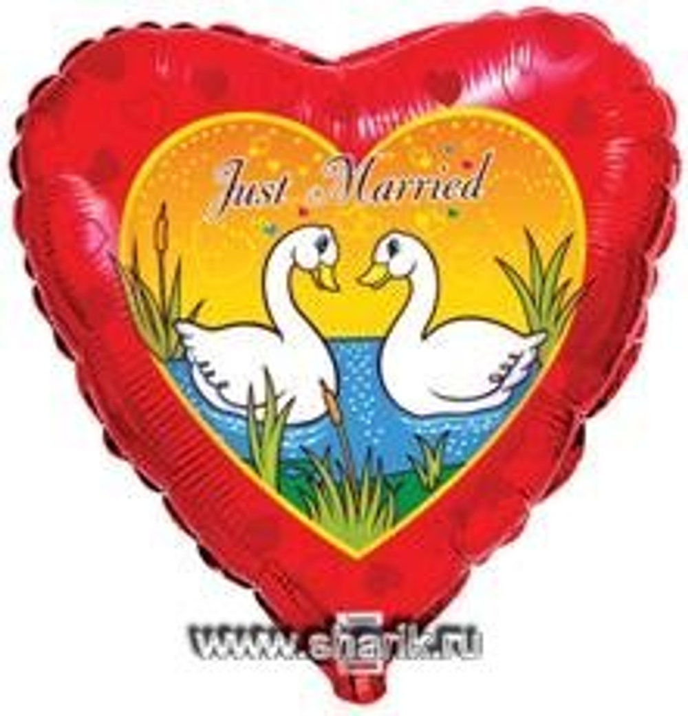 Ф 18" Сердце Свадебный Лебеди