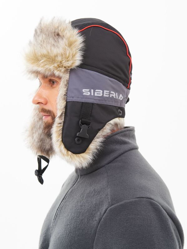 Шапка ушанка зимняя Siberia ткань Breathable цвет Серый/Черный иск. мех Волк