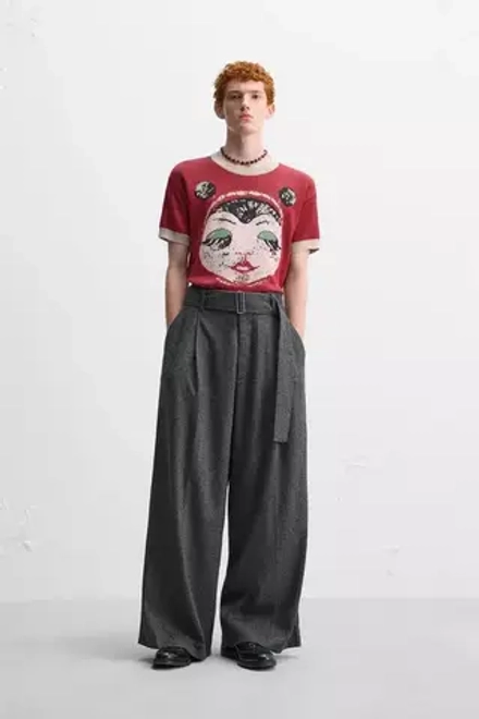 ZARA X HARRY LAMBERT БРЮКИ С ПОЯСОМ, СЕРЫЙ