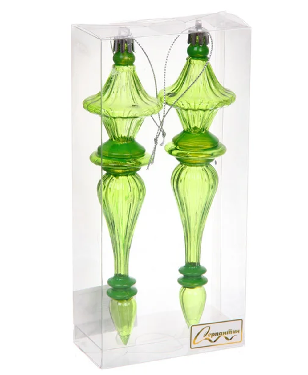 Елочные украшения "Изящные переливы" 4.5*4.5*19 см (набор 2 шт), Зеленый (Серпантин)