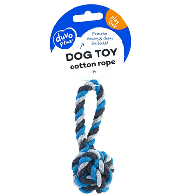 Duvo+ игрушка для собак веревочная "мяч с ручкой", голубая, 9cм