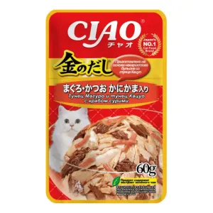 Влажный корм для кошек Ciao Kinnodashi Тунец Магуро и тунец Кацуо с крабом сурими