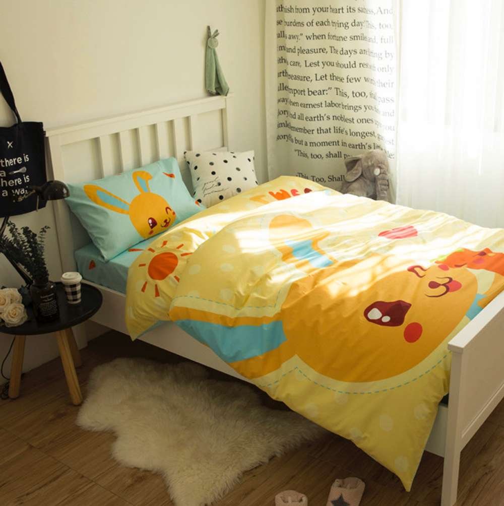 Постельное белье 1.5 Полуторка Сатин Детское Зайка с морковкой