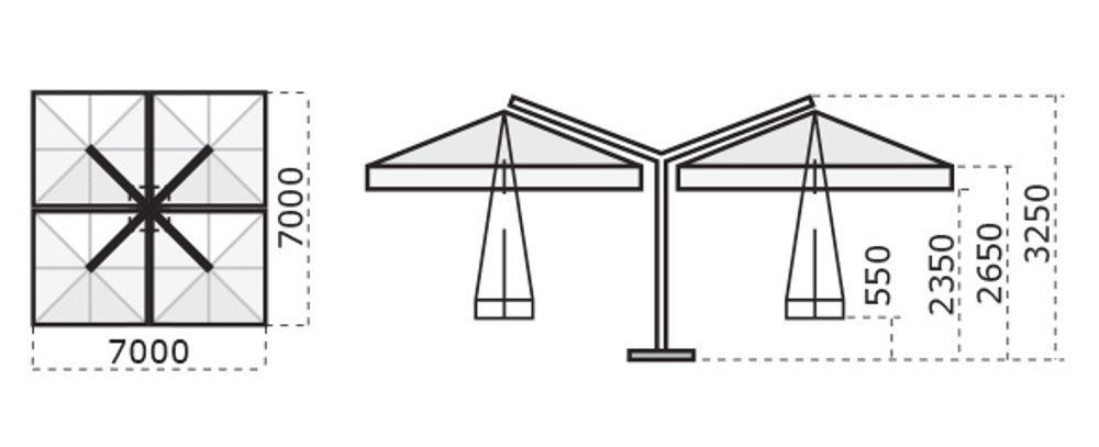 Зонт профессиональный четырехкупольный 7х7 м Scolaro Alu Poker Starwhite, белый, слоновая кость
