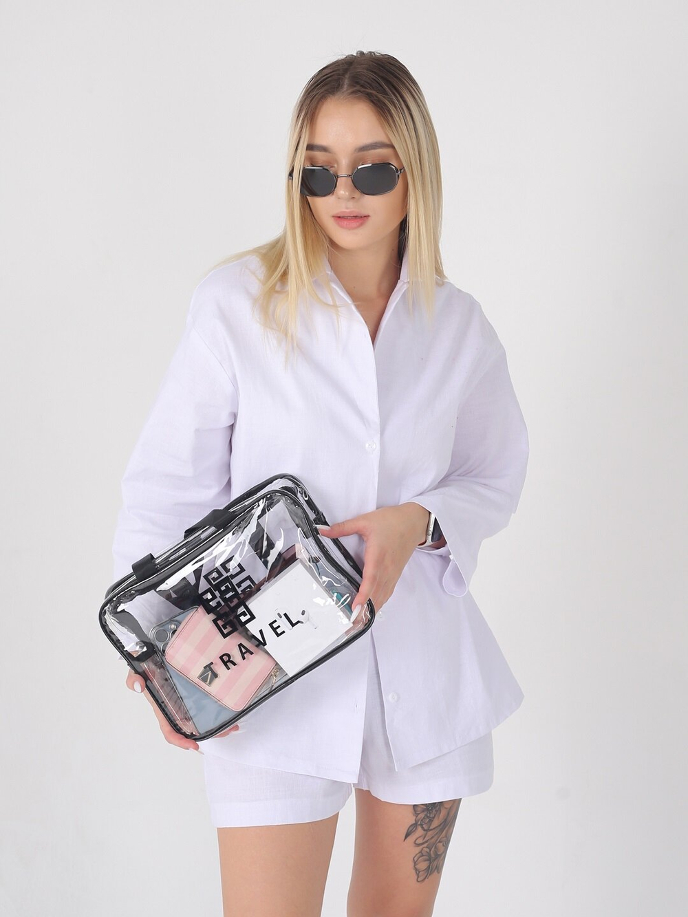 Косметичка водонепроницаемая ПВХ на молнии сумочка с ручкой TRAVEL, прозрачная 29,5*11*21см