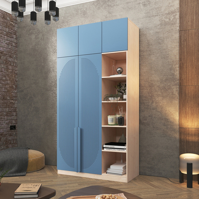 Шкаф Агератум МДФ двухсекционный с антресолью и стеллажом Сапфир структурный (0,3) G4018-62A матовая - Дуб молочный 8622  150*45*260