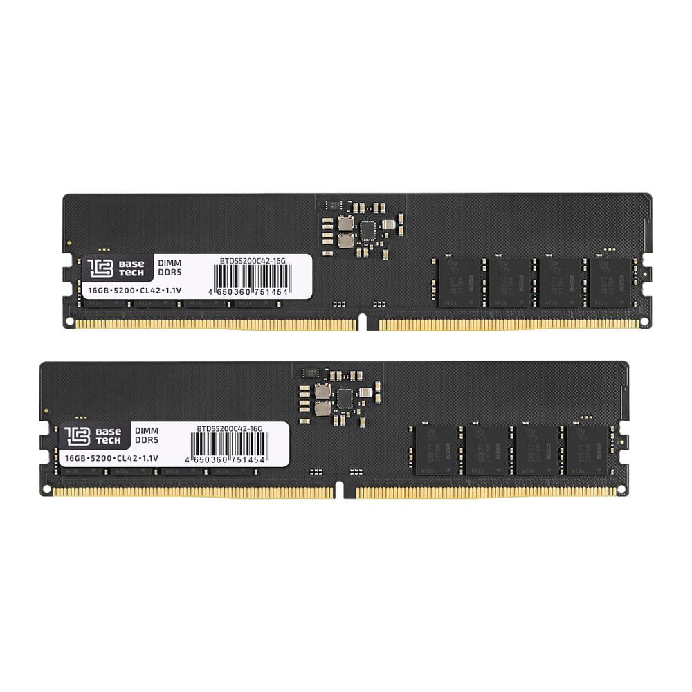 Комплект памяти BaseTech DDR5 DIMM 32Гб (2х16Гб), 5200МГц, CL42, Retail, 1.1В (BTD55200C42-32G2)