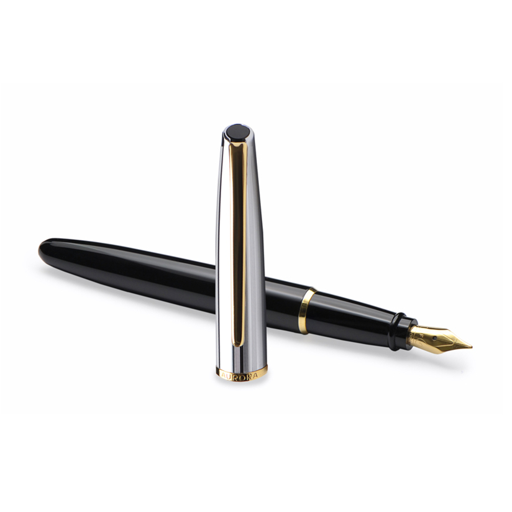 Перьевая ручка Aurora Style Metal black GT, перо - F, в подарочной коробке