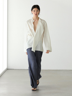 Massimo Dutti Льняные брюки-палаццо с высокой талией, темно-синий