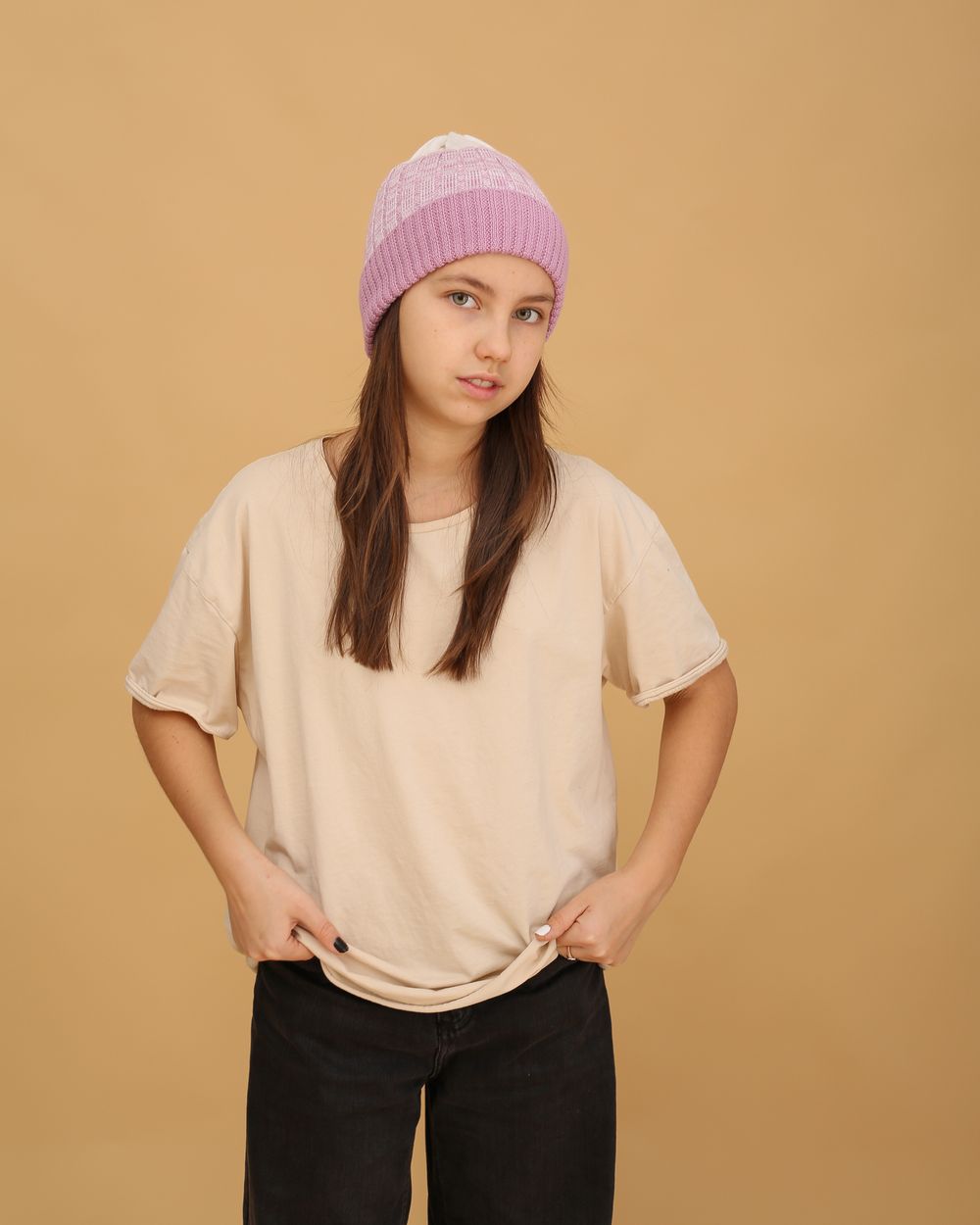 Шапка вязаная-резинка ЗИМА (Астра/Молоко меланж) АЛЕКС